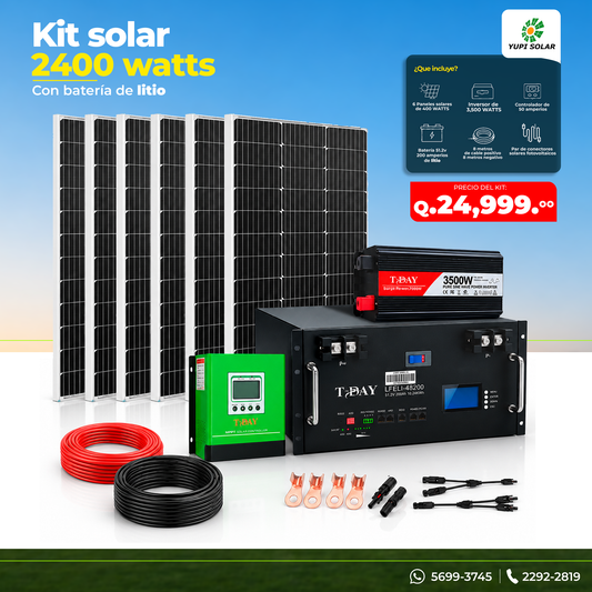 Kit solar 2400 Watts con batería de 200 Ah de litio