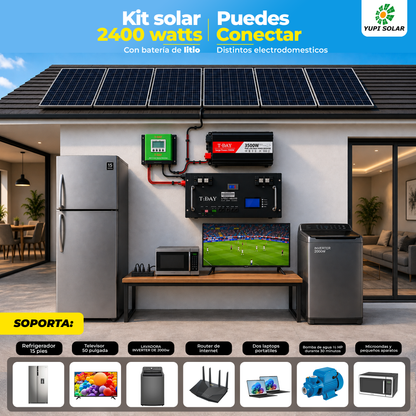 Kit solar 2400 Watts con batería de 200 Ah de litio