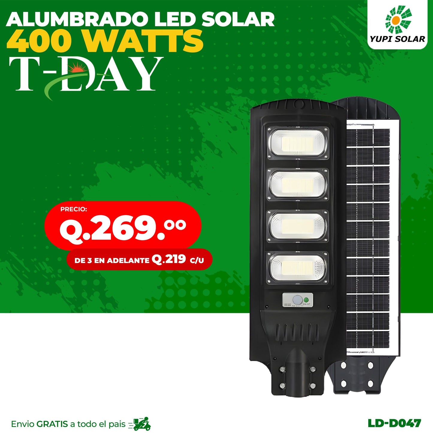 Lampara LED con panel solar incorporado 400 WATTS