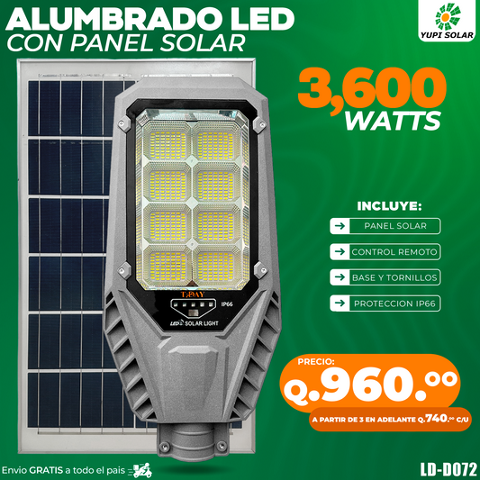 Alumbrado Led Solar tipo industrial 3,600 WATTS