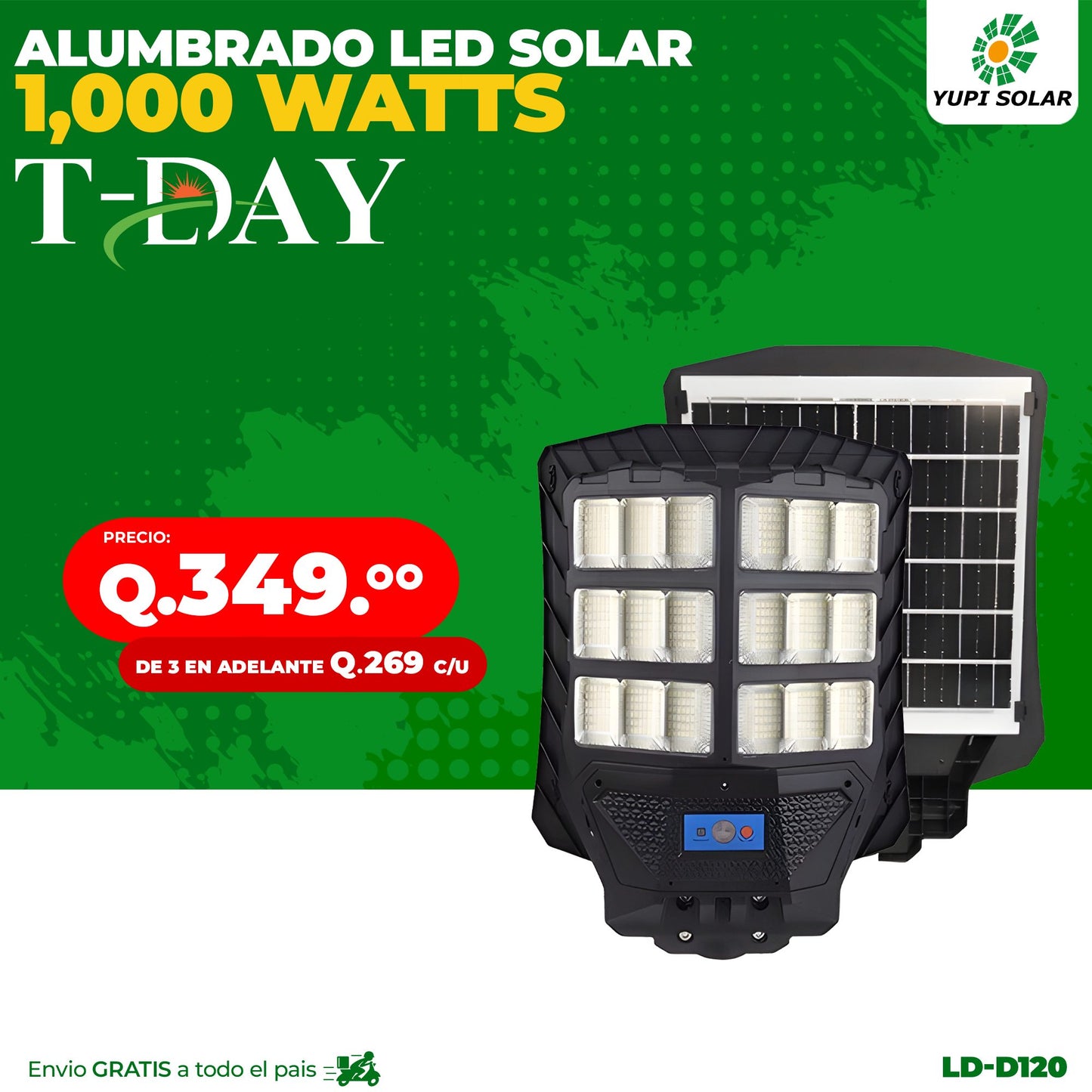 Lampara LED con panel solar incorporado de 1,000 WATTS