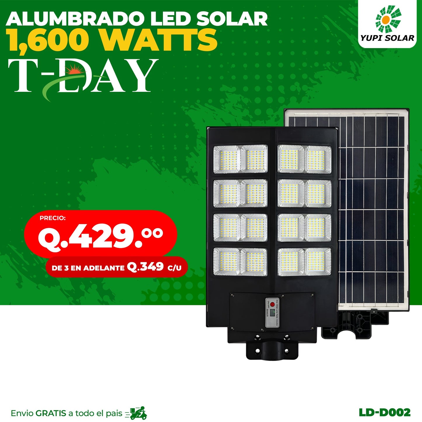 Lampara LED con Panel Solar Incorporado de 1,600 WATTS