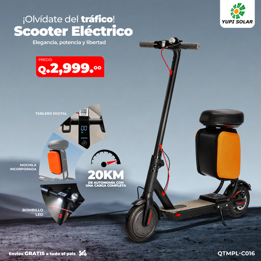 Scooter Eléctrico 20 km con Mochila Incorporada y Luz LED