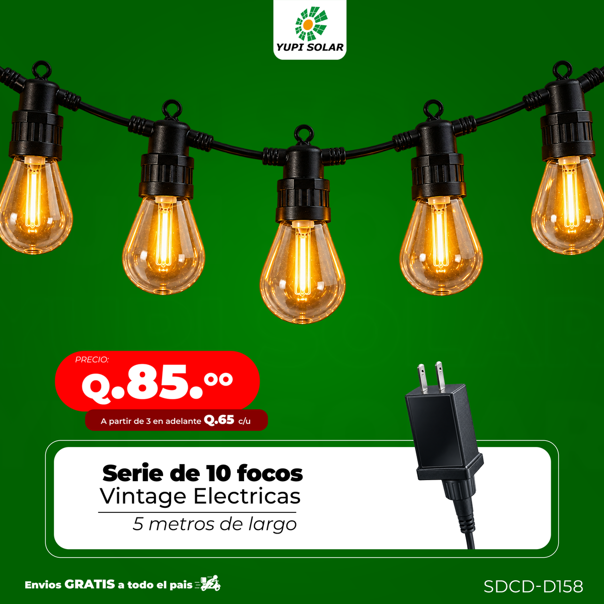 Serie de Focos Vintage Eléctricas 5 metros de largo 10 Focos