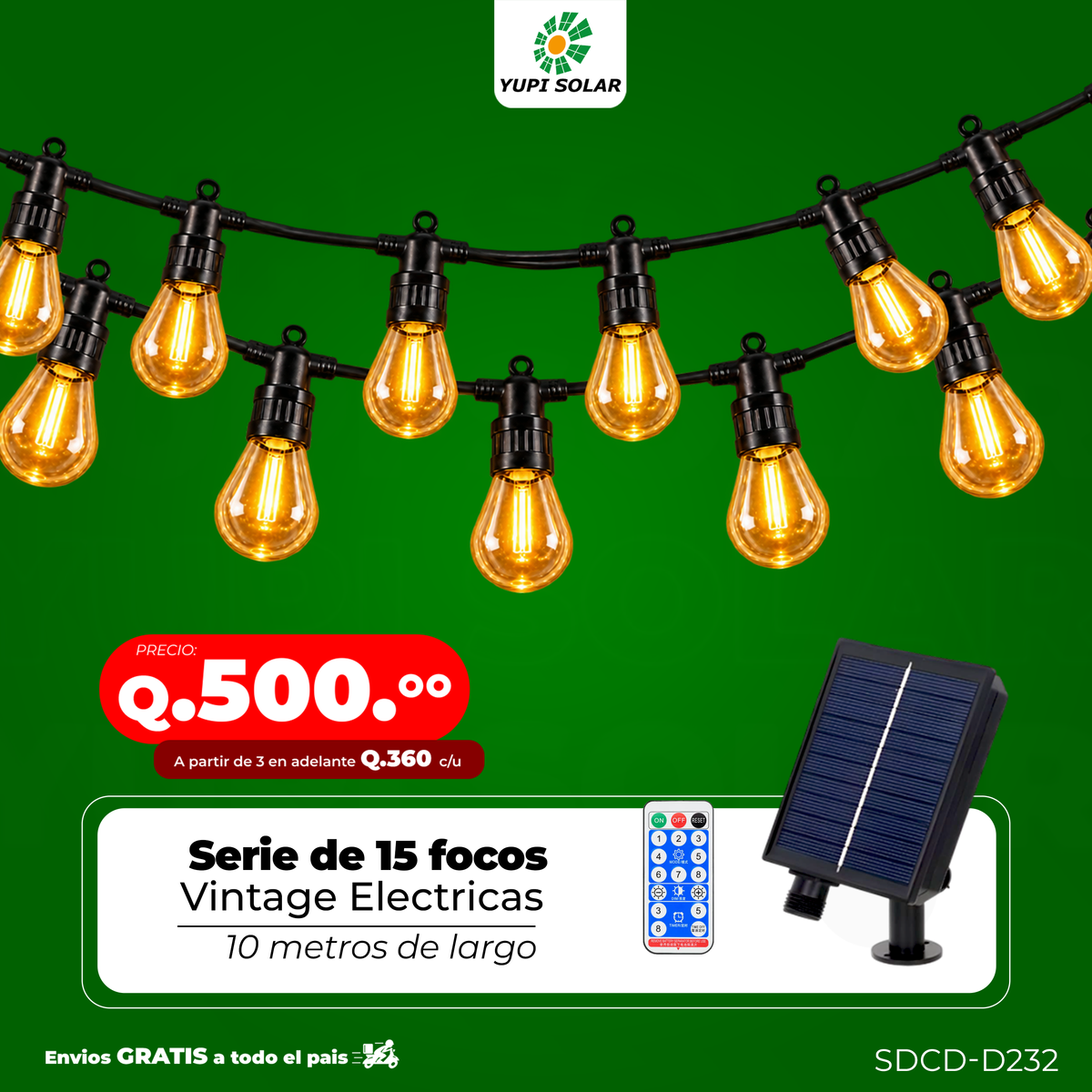 Serie de Focos Vintage Solares 20 metros de largo 40 focos