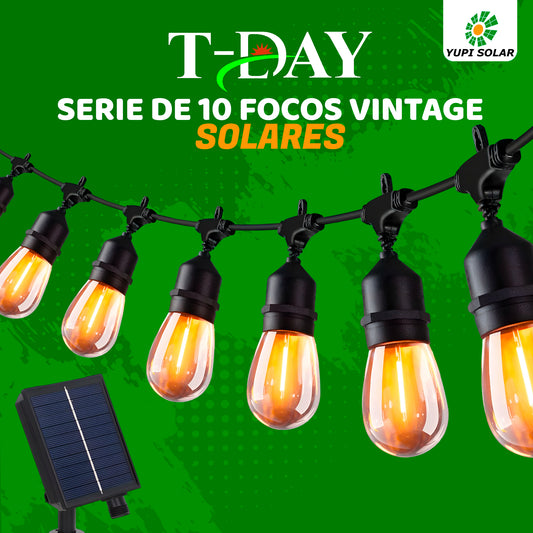 Serie de Luces Vintage Solares de 5 Metros de largo y 10 Focos