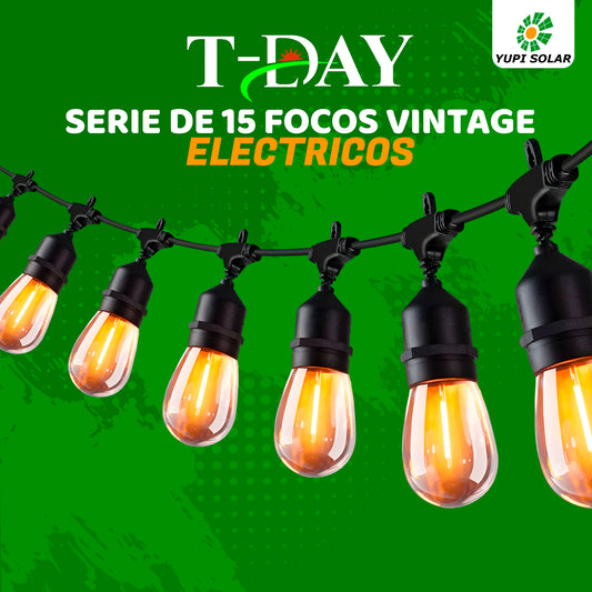 Serie de Luces Vintage eléctricos de 10 Metros de largo y 15 Focos