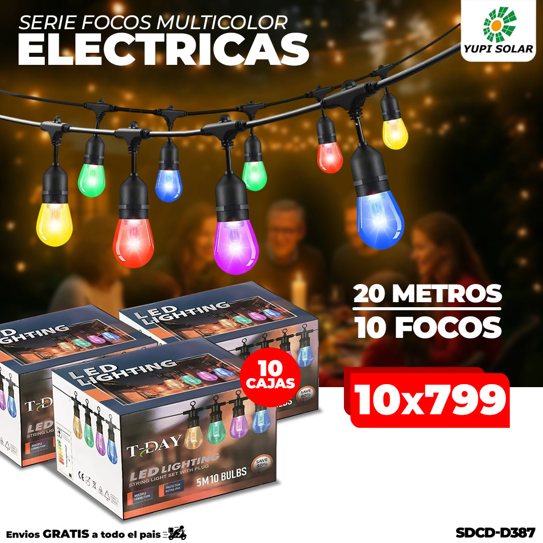 Combo de 10 Series focos multicolor electricas 5 metros 10 focos