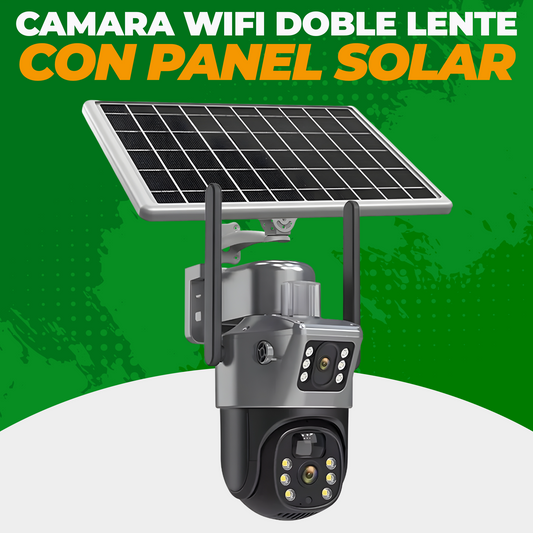 Cámara WiFi doble lente con panel solar