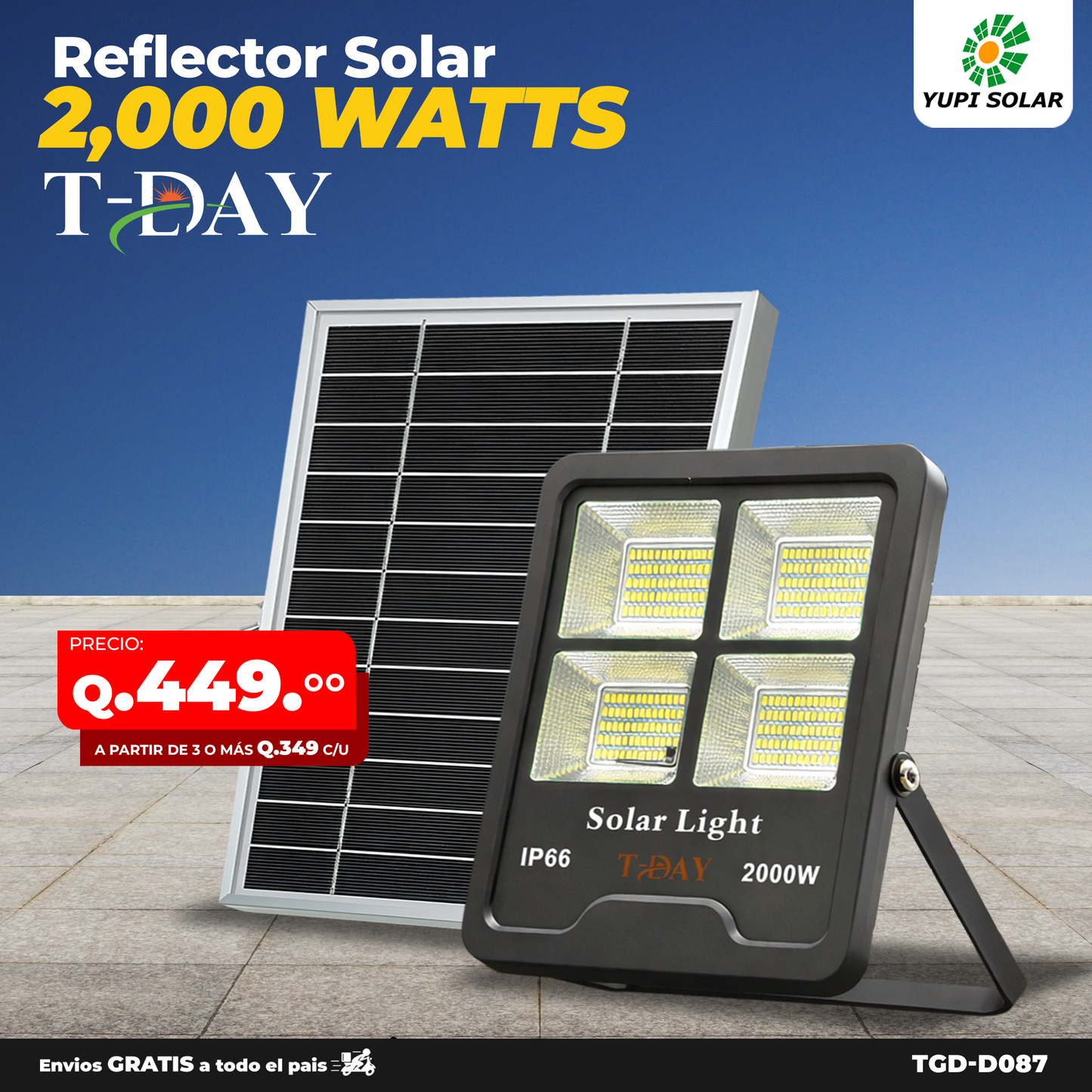 Reflector led solar potencia de 2,000 watts
