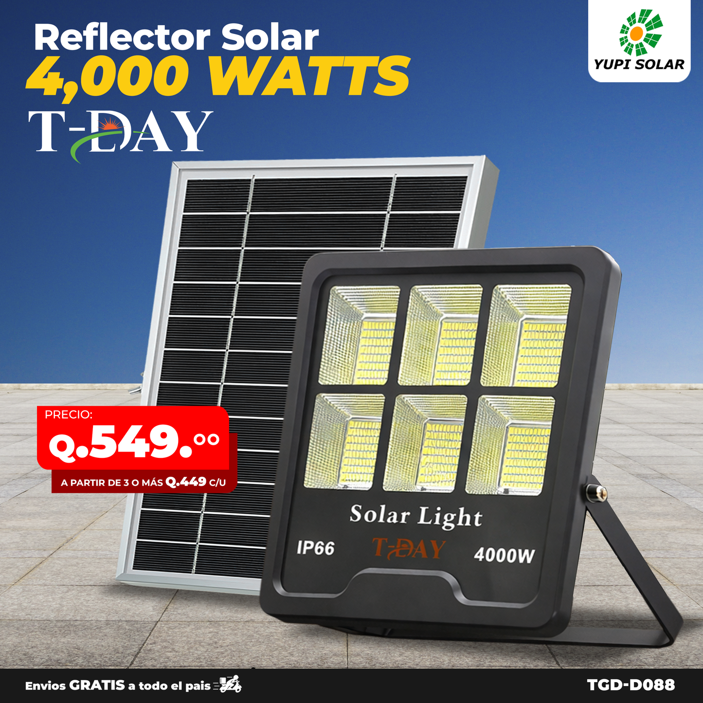 Reflector led solar potencia de 4,000 watts