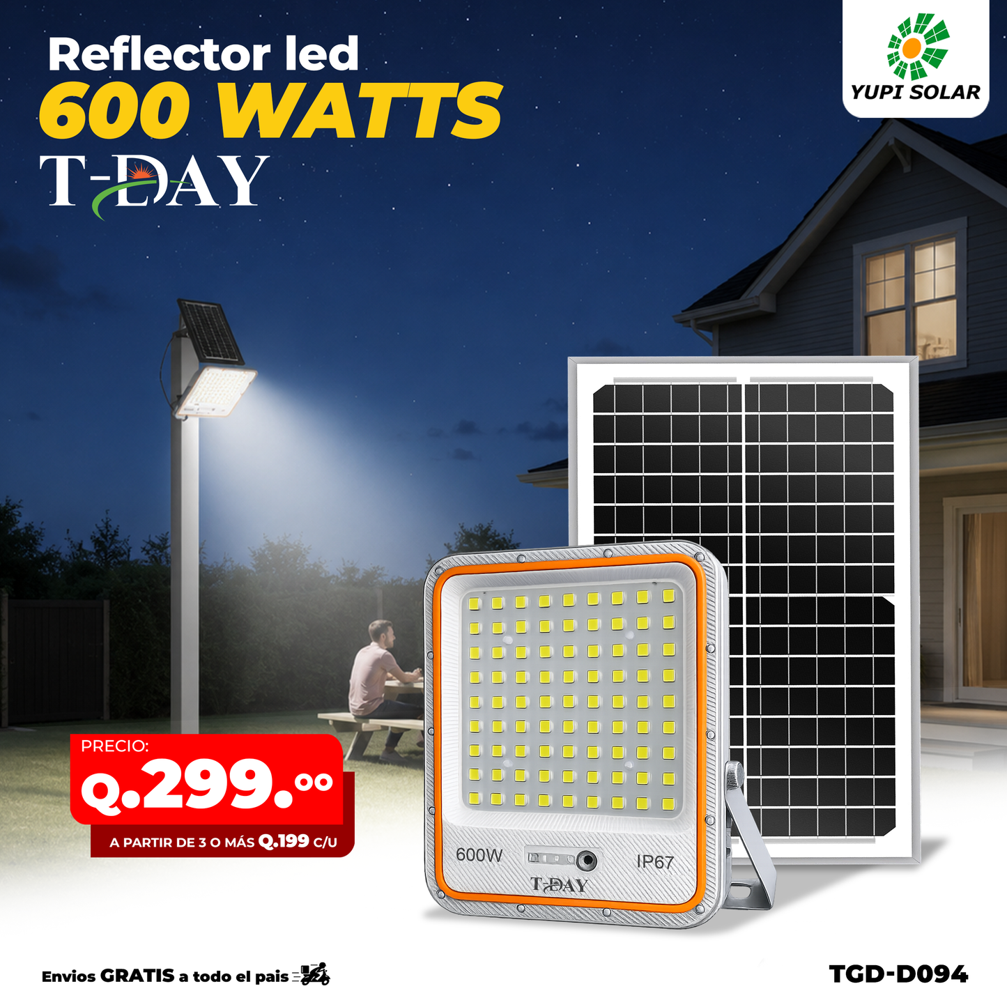 Reflectores con panel solar de 600 watts