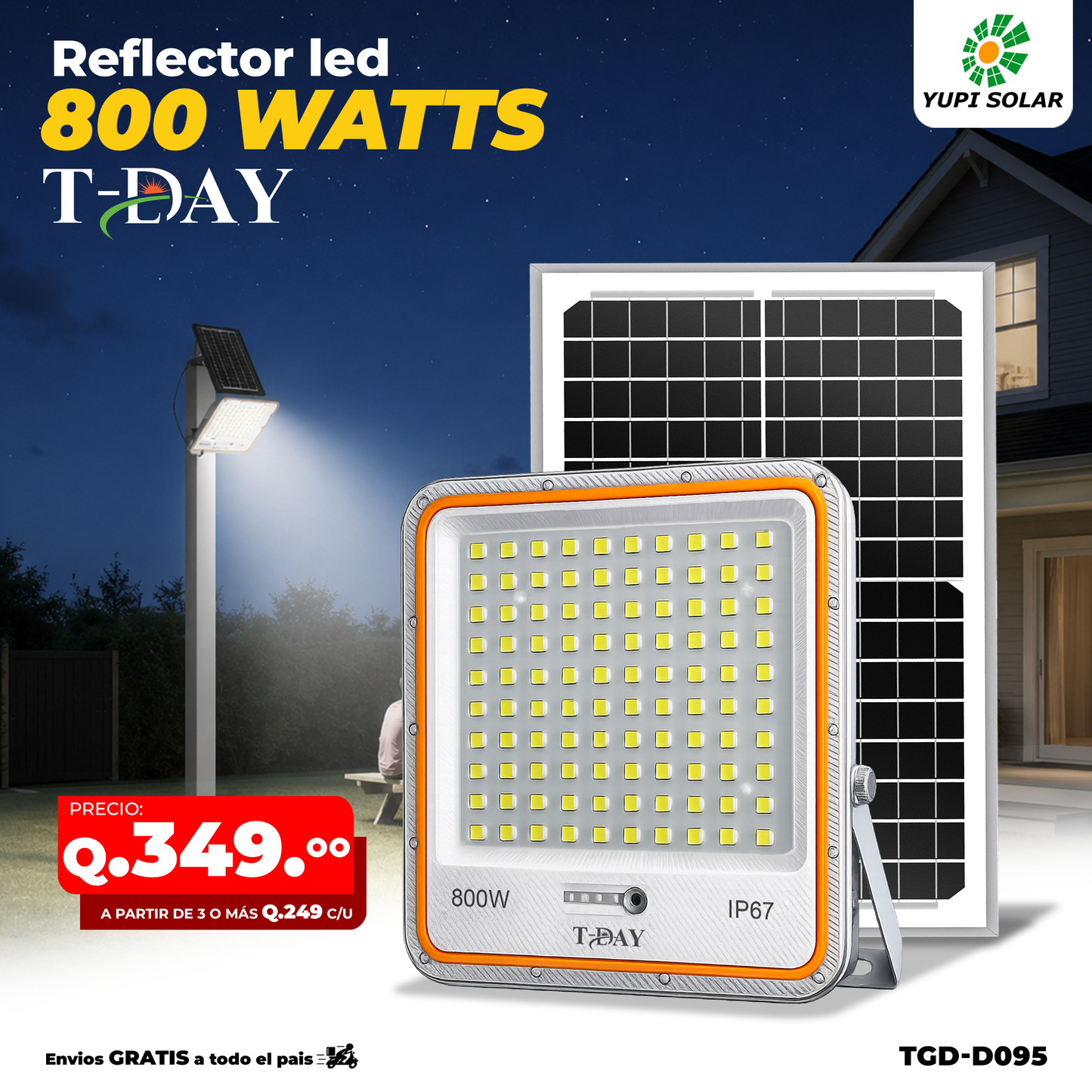 Reflectores con panel solar de 800 watts