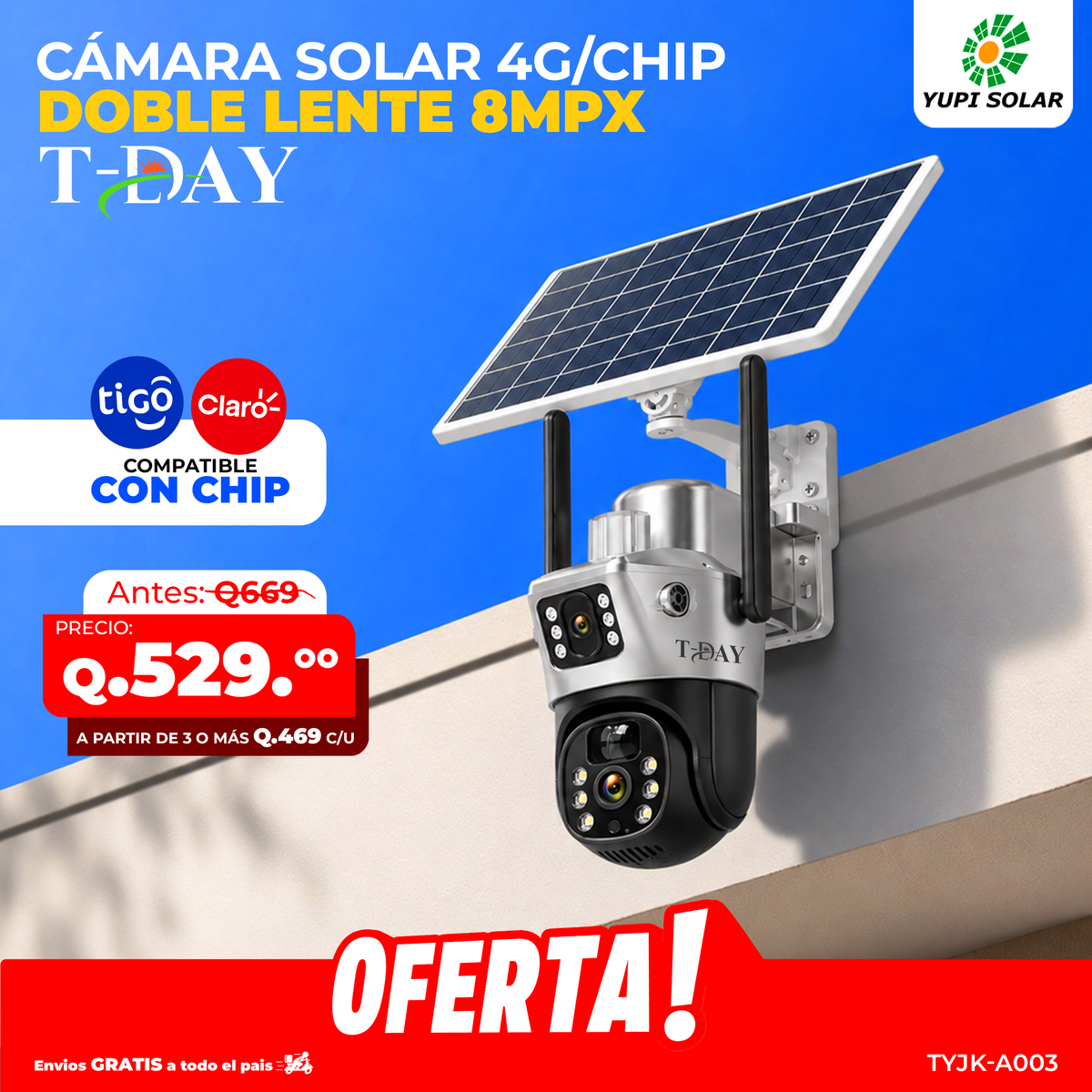 T-DAY Cámara Solar 4G/CHIP DE DOBLE LENTE