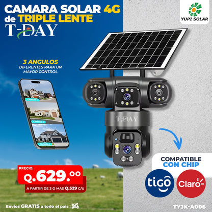 Cámara solar con chip 4g de triple lente