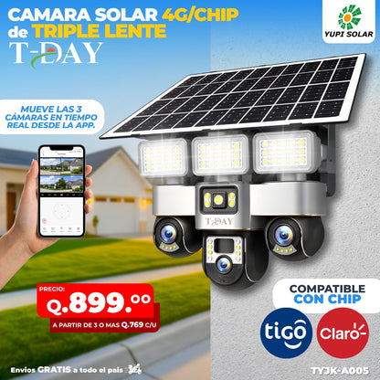 Cámara solar con chip 4g de triple lentes giratorios
