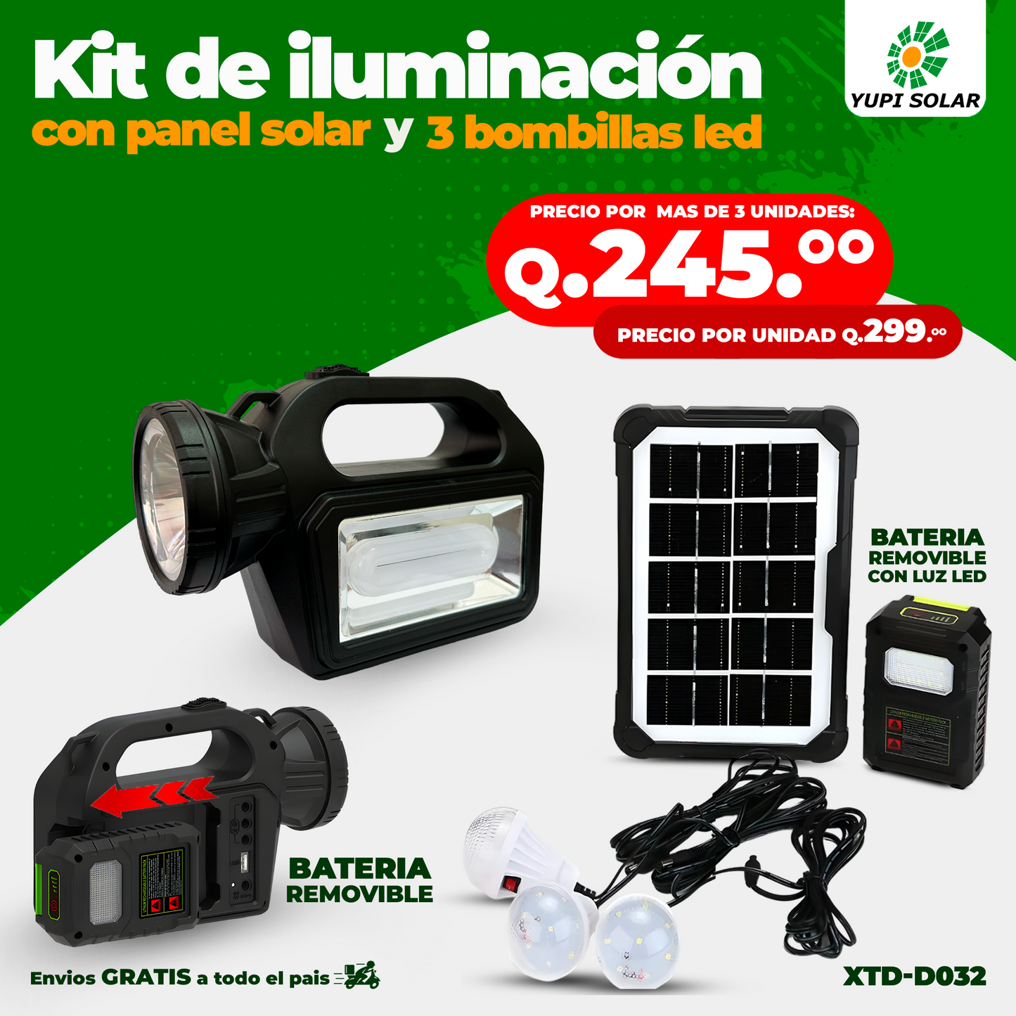 Kit de Iluminación con Panel Solar y Bombillas Led