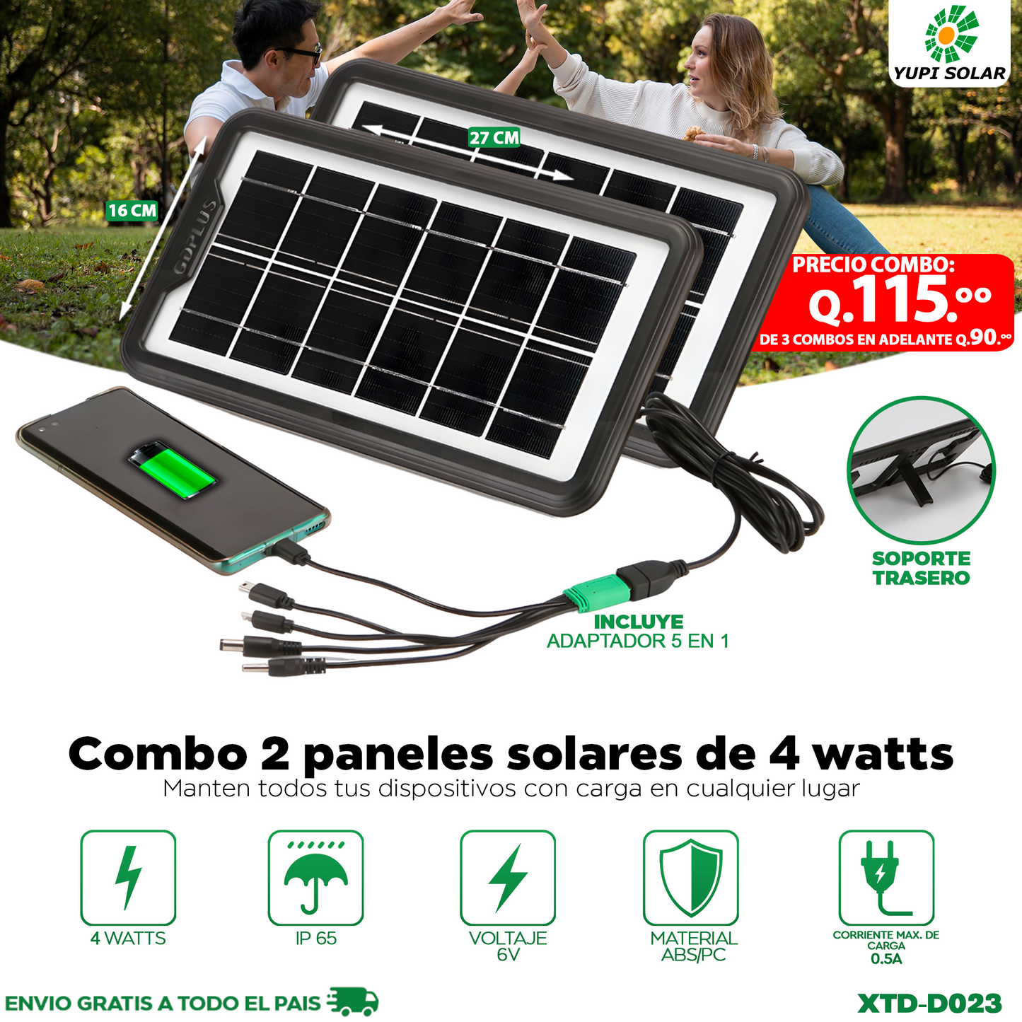 Combo 2 paneles solares multifuncionales 4 Watts