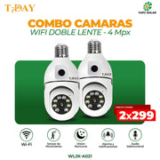 T-DAY Combo cámara wifi estilo foco doble lente de 4MPX