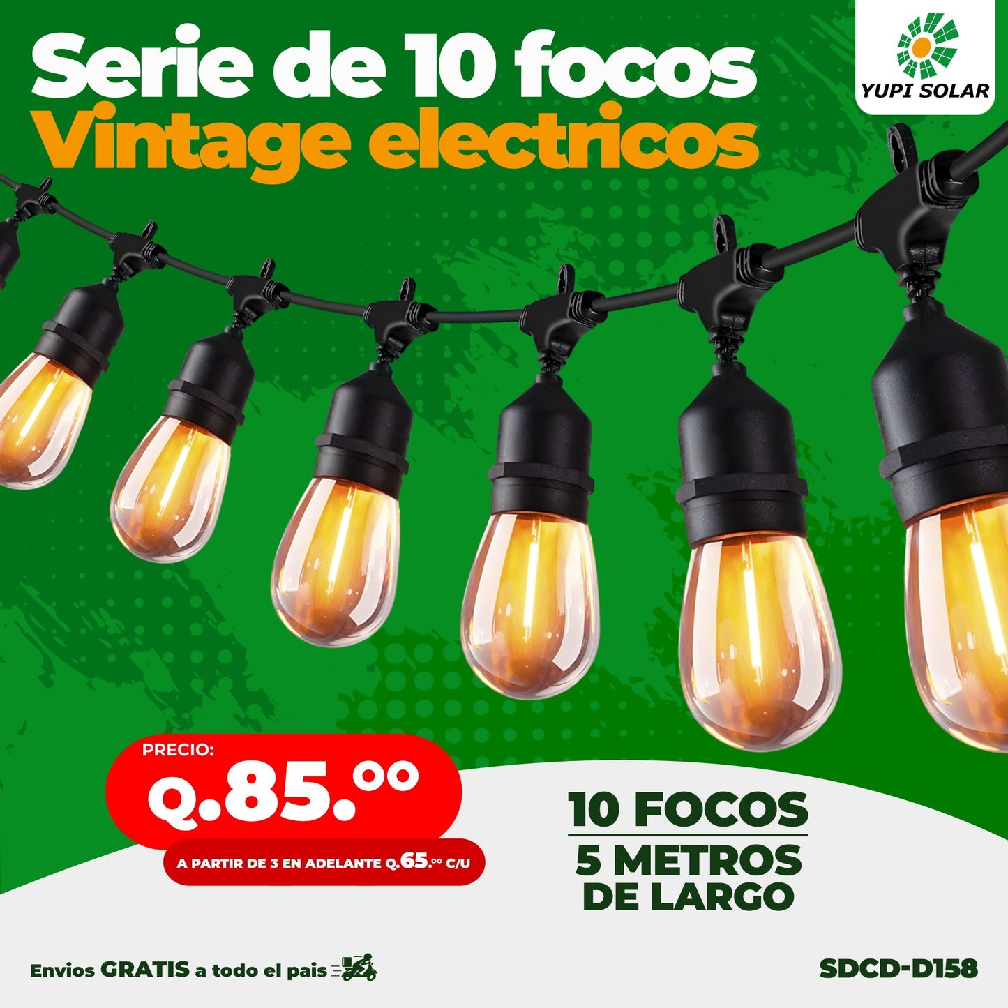 Serie de Luces Vintage Electricas de 5 Metros de largo y 10 Focos