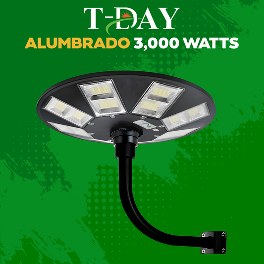 Alumbrado led de 3,000 watts con panel solar