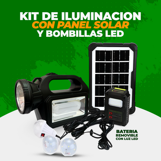 Kit de Iluminación con Panel Solar y Bombillas Led